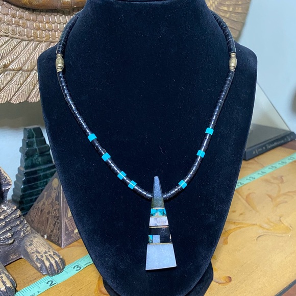 Vintage Black and Turquoise Necklace - Picture 3 of 7